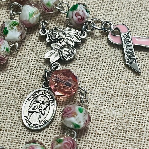 Breast Cancer Survivor Catholic Rosary - Sterling Silver - Picture 6 of 8